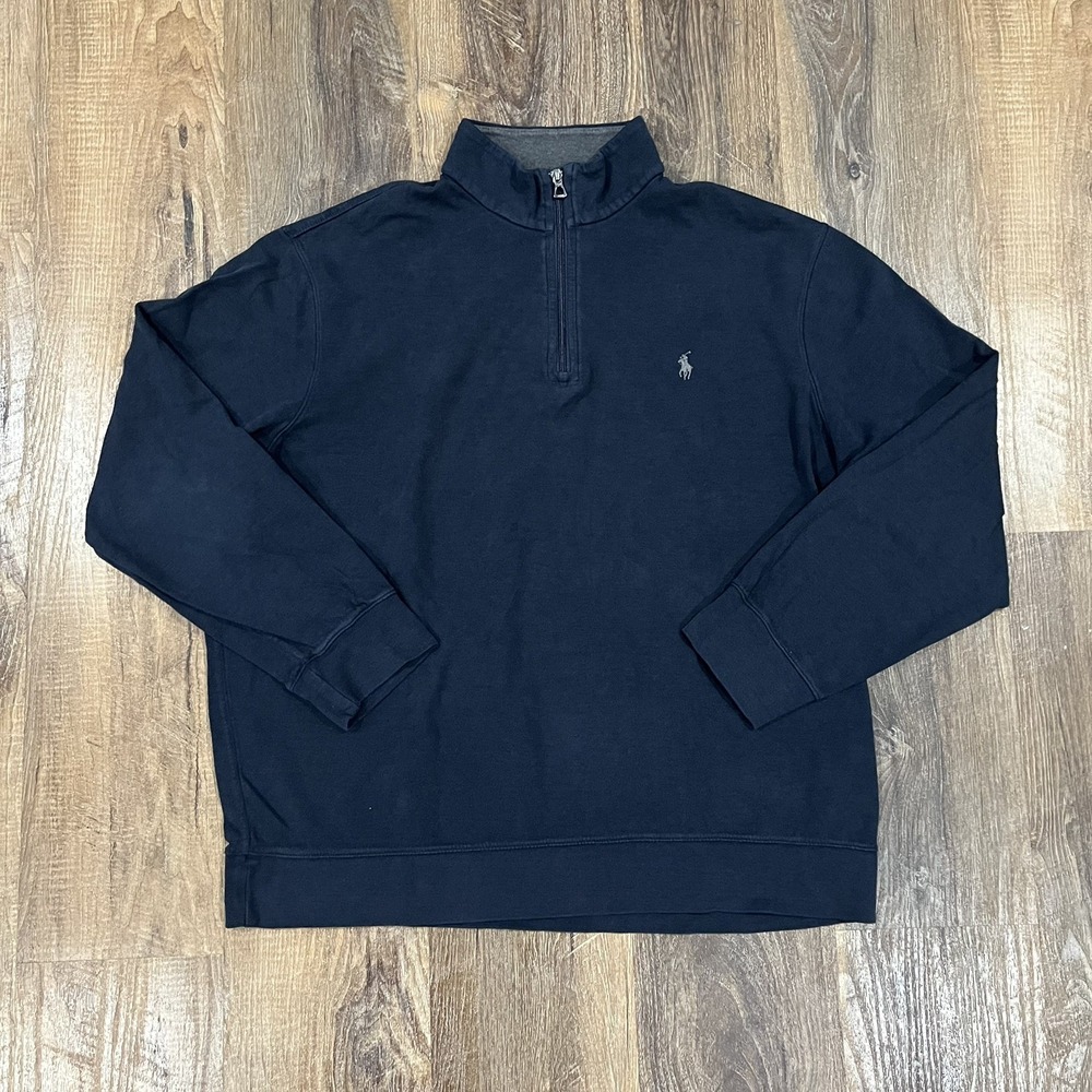 Polo Ralph Lauren Mens XL Navy Quarter Zip Pullover Cotton Blend Sweater
